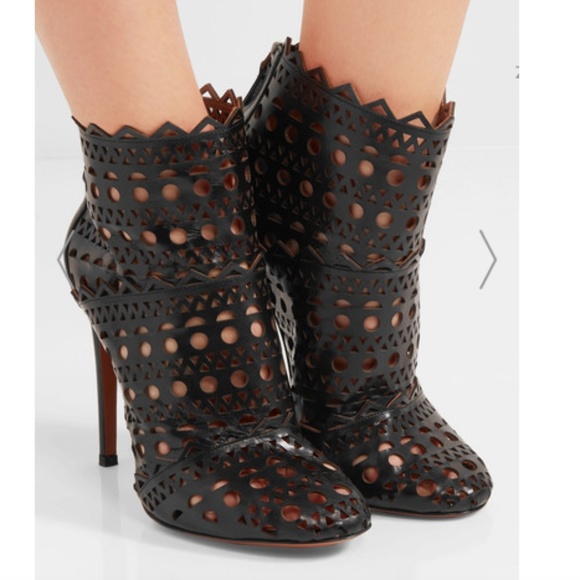 Alaia Shoes - NEW - Alaia - Laser Cut Leather Booties Black 38.5